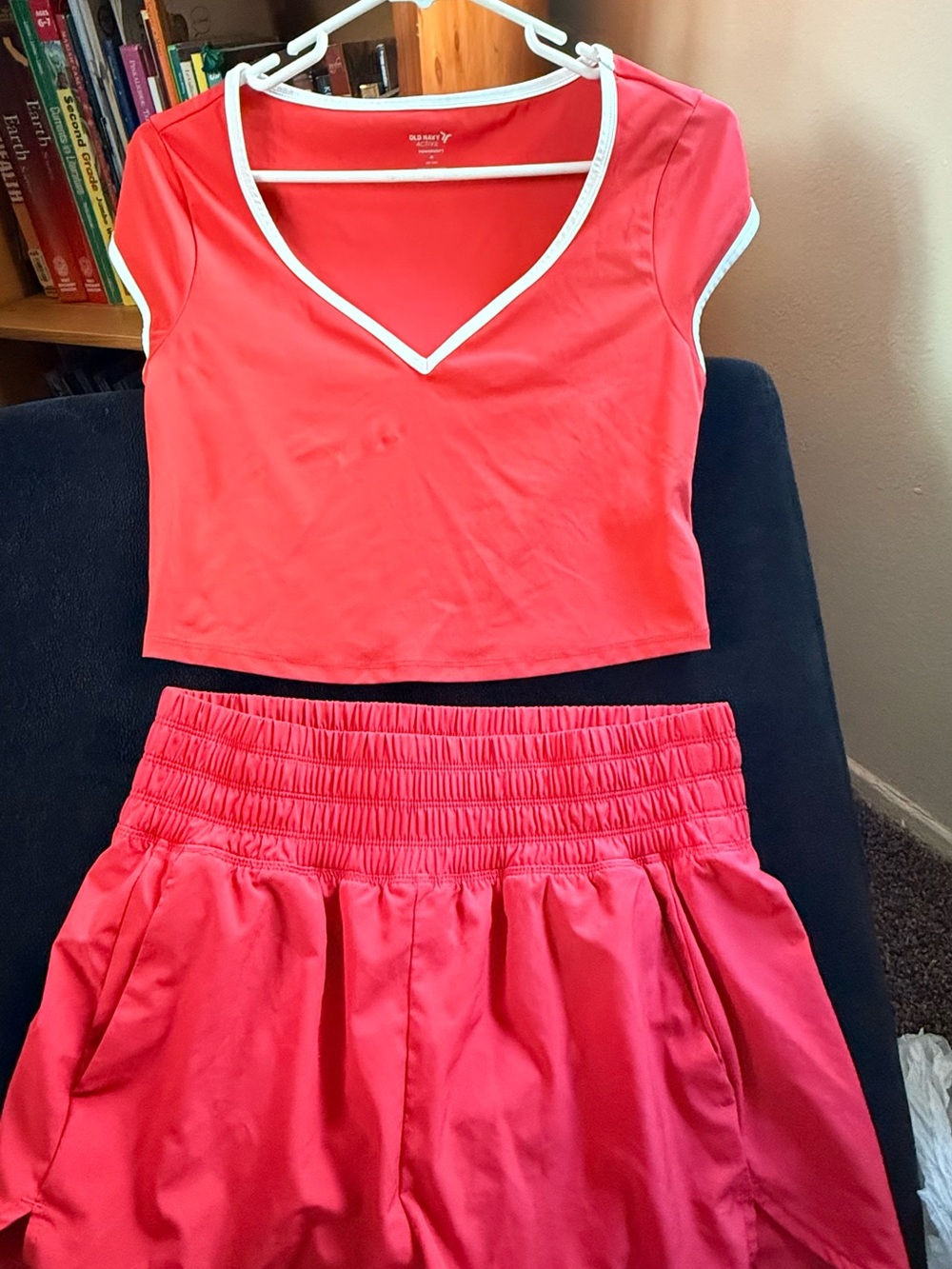 Old Navy Coral Pink V-Neck Crop Top and Elastic Waist Skirt Set